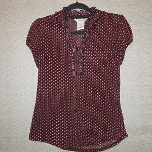 Speechless Women's Blouse Red Black Ruffled V Neck Top Cap Sleeves Size Medium